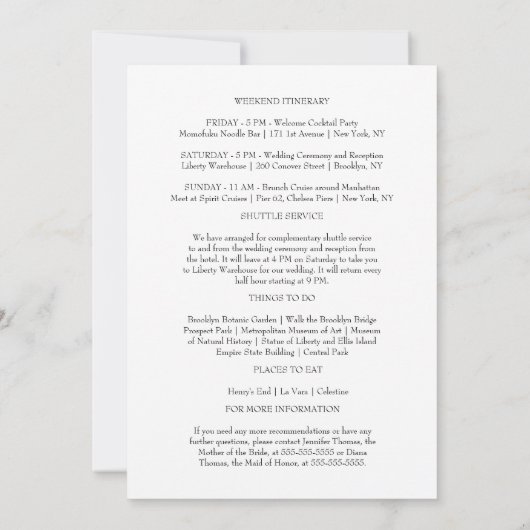 Brittany Wedding Welcome Letter and Itinerary (Achterkant)