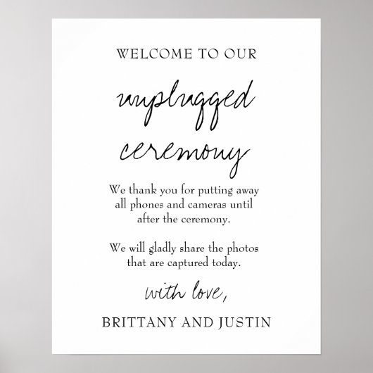 Brittany White Unplugged Ceremony Wedding Sign Poster (Voorkant)