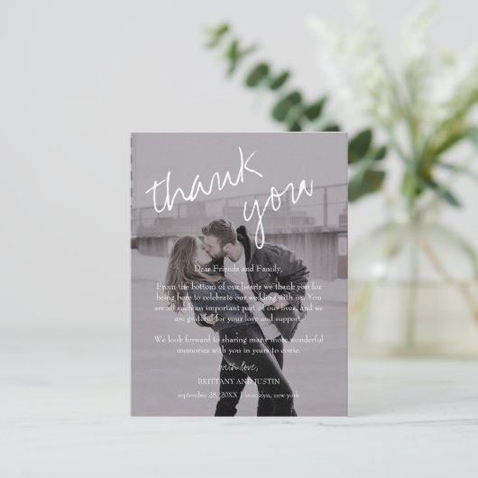 Brittany zwart foto bruiloft receptie dank u briefkaart (Staand voorkant)