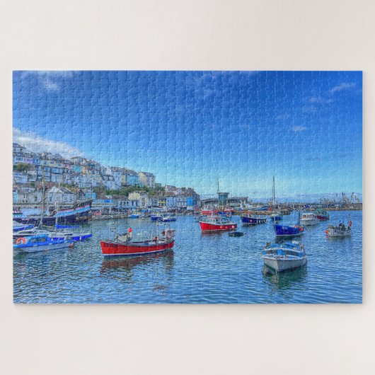 Brixham Harbor: Colorful Boats & Devon Hillside Legpuzzel (Horizontaal)