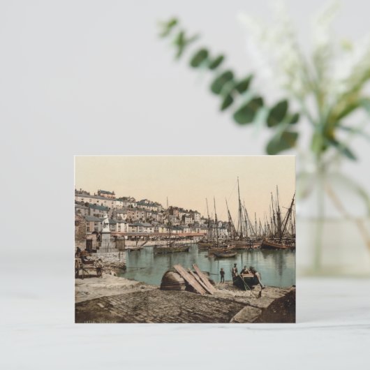 Brixham Harbour, Devon c.1895 Briefkaart (Staand voorkant)