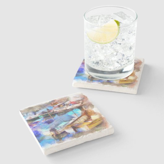 Brixham Harbour Devon UK Stenen Onderzetter (Zijkant)