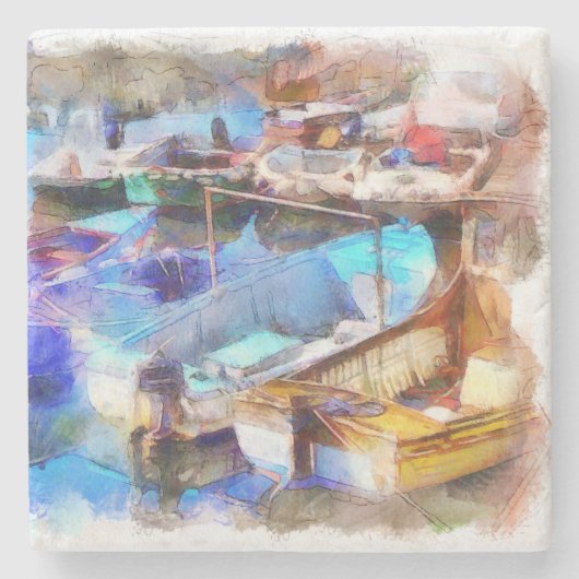 Brixham Harbour Devon UK Stenen Onderzetter (Voorkant)