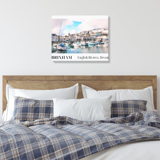 Brixham Harbour, Engelse Riviera, Devon Canvas Afdruk (Insitu (Slaapkamer))