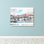 Brixham Harbour, Engelse Riviera, Devon Canvas Afdruk (Insitu (Houten vloer))