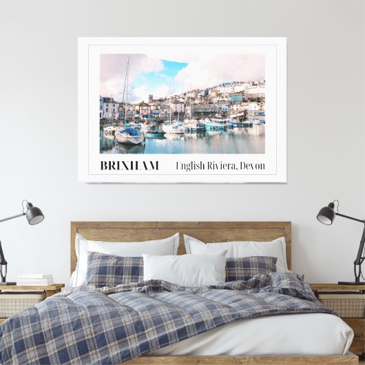 Brixham Harbour, Engelse Riviera, Devon Canvas Afdruk (Insitu (Slaapkamer))
