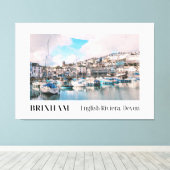 Brixham Harbour, Engelse Riviera, Devon Canvas Afdruk (Insitu (Houten vloer))