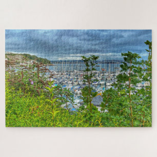 Brixham Marina: Kustzicht door de bladeren Legpuzzel