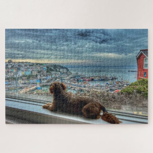 Brixham Rain: Cozy Harbor View & Puppy Friend Legpuzzel (Horizontaal)
