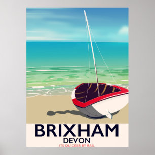 Brixham strand Devon vintage poster
