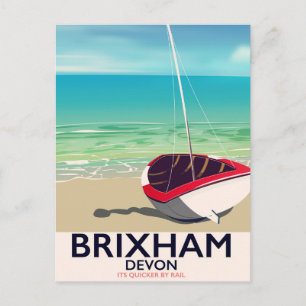 Brixham strand Devon vintage reisposter Briefkaart