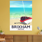 Brixham strand Devon vintage reisposter Canvas Afdruk (Insitu (Woonkamer))