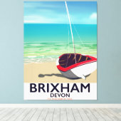 Brixham strand Devon vintage reisposter Canvas Afdruk (Insitu (Houten vloer))