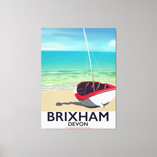 Brixham strand Devon vintage reisposter Canvas Afdruk (Voorkant)