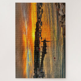 Brixham Twilight: Fiery Sunset & Rocky Coast Legpuzzel