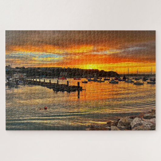 Brixham Twilight: vurige zonsondergang en rotsacht Legpuzzel (Horizontaal)
