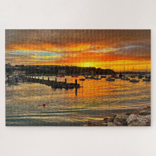 Brixham Twilight: Vuurrode Zonsondergang & Rotsach Legpuzzel