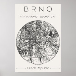 Brno City Map Poster – Minimal Charcoal Design