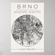 Brno stadsplattegrondposter – Minimaal ontwerp in