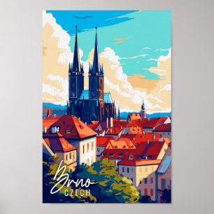 Brno Tsjechische vintage reisillustratie Poster