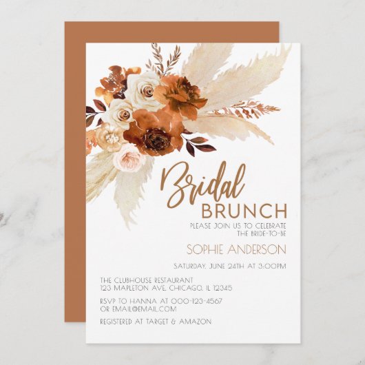 Brnt Oranje Boho Pampas Grass Bridal Brunch Kaart (Voorkant / Achterkant)