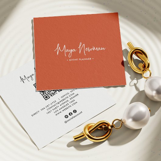 BRNT ORANJE HANDTEKENING Modern Minimal QR Code Vierkante Visitekaartje