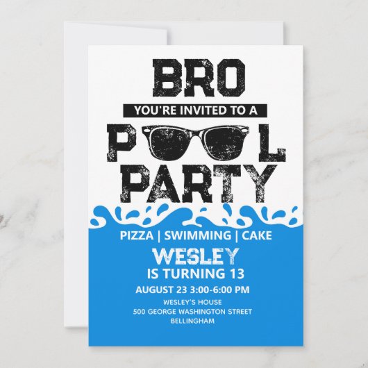 BRO Blauwe Zwembad Feest Jongens Verjaardag Kaart (Voorkant)