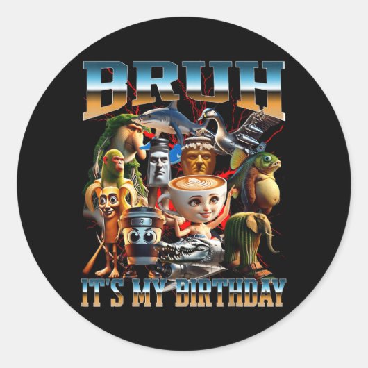 Bro Het Is Mijn Verjaardag Meme Brainrot Grappig Ronde Sticker (Voorkant)