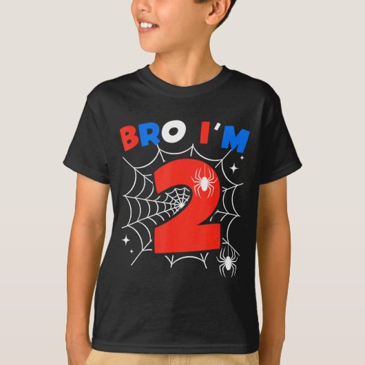 Bro I'm 2 Sder Web Theme 2nd Birthday Party Two Ye T-shirt (Voorkant)