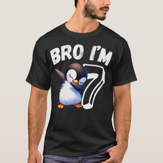 Bro I'm 7 Year Old Penguin 7th Birthday Kids Dabbi T-shirt (Voorkant)
