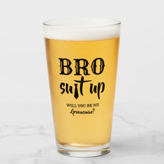 Bro Suit Up - Grappig Groomsman voorstel Glas (Voorkant gevuld)