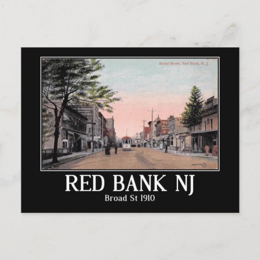 Broad St, Red Bank, New Jersey, 1910 Briefkaart (Voorkant)
