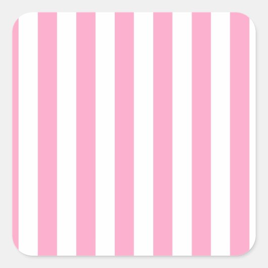Broad Stripes - Wit en Anjerroze Vierkante Sticker (Voorkant)