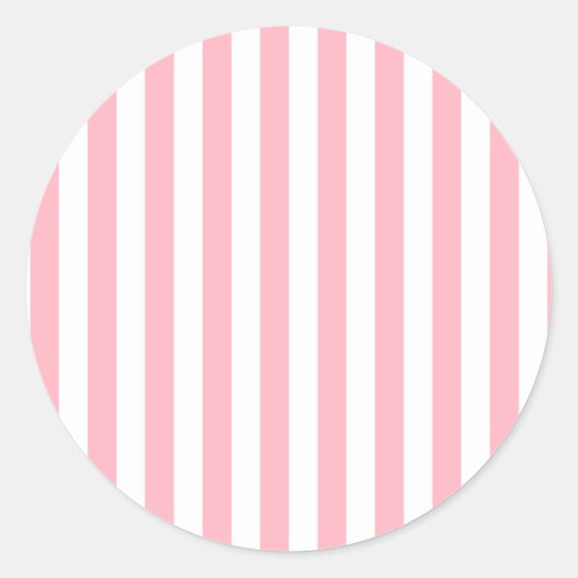 Broad Stripes - Wit en Lichtroze Ronde Sticker (Voorkant)