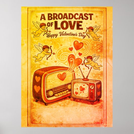 Broadcast of Love Retro Valentine Cherubs Radio TV Poster (Voorkant)