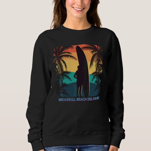 Broadkill Beach Delaware De Palm Tree Surfboard Su Trui (Voorkant)