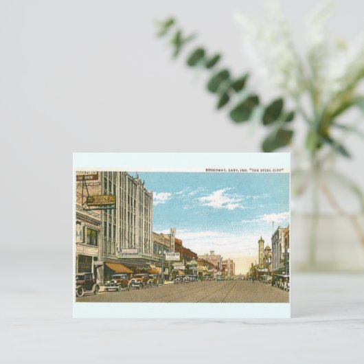 Broadway 1930 Gary, Indiana Briefkaart (Staand voorkant)