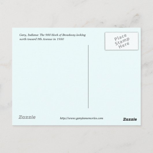 Broadway 1930 Gary, Indiana Briefkaart (Achterkant)