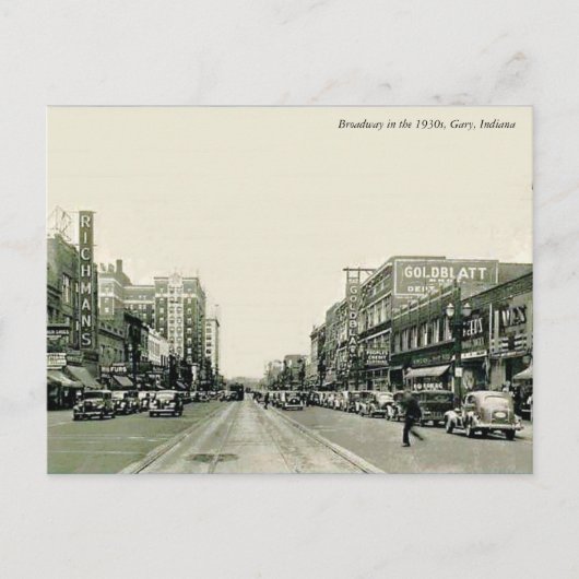 Broadway 1930s Gary, Indiana Briefkaart (Voorkant)