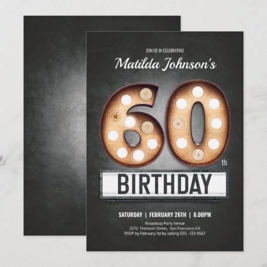 Broadway 60th Birthday Marquee Fun, aangepast Kaart (Voorkant / Achterkant)