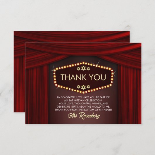Broadway Bat Mitzvah Bedankkaart (Voorkant / Achterkant)