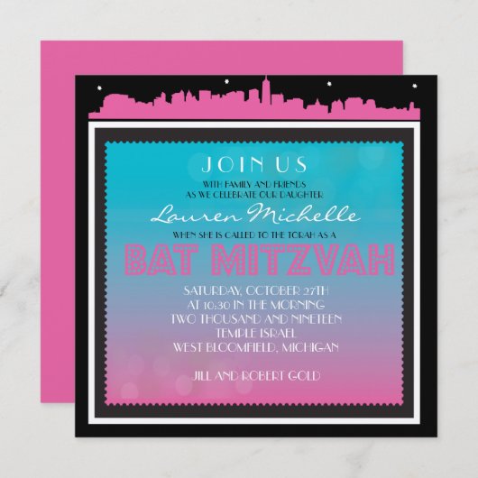 BROADWAY Bat Mitzvah Uitnodiging (Voorkant / Achterkant)