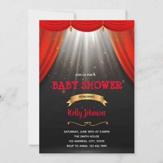 Broadway feestelijke uitnodiging voor een babyshow (Voorkant)