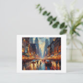 Broadway in de regen, briefkaart (Staand voorkant)