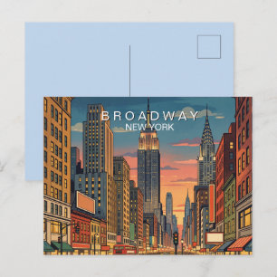Broadway New York Reis Kunst Vintage Feestdagenkaart