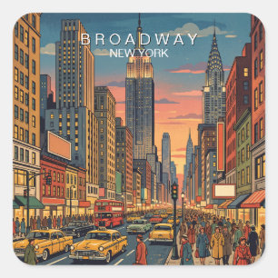 Broadway New York Reis Kunst Vintage Vierkante Sticker