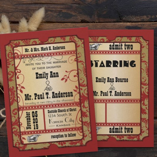  Broadway Poster Gold Movie Ticket Wedding Kaart