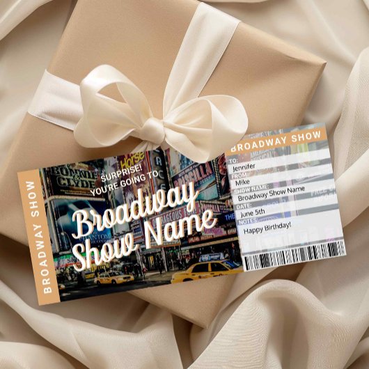 Broadway Show Ticket Musical Theatre Cadeaubon Kaart