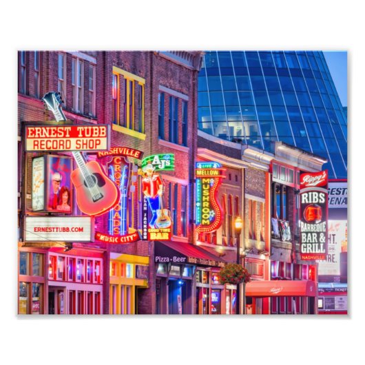Broadway Street Downtown Nashville Tennessee Foto Afdruk (Voorkant)