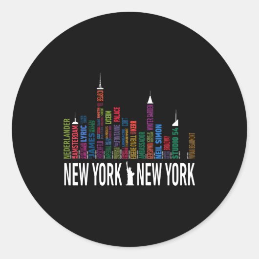 Broadway Theaters New York Skyline  Ronde Sticker (Voorkant)